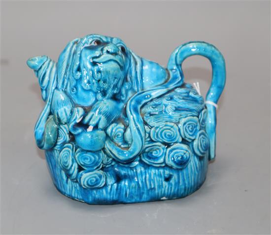 A turquoise ground wine pot in the form of a Buddhist lion